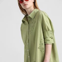 Only Green Cotton Self Design Shirt-image-35