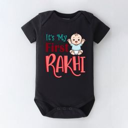 BLUSHES Infants Its My First Rakhi Printed Pure Cotton Half Sleeves Bodysuit-picture-17