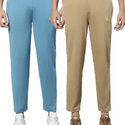 Vimal Jonney Blue & Khaki Cotton Lounge Pants - Pack of 2-image-74