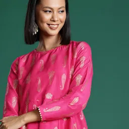 Sangria Women Paisley Printed Panelled Gotta Patti Kurta with Sharara-image-8