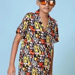 V-Mart Boys Abstract Printed Round Neck Pure Cotton Casual Shirt & Trousers-image-62