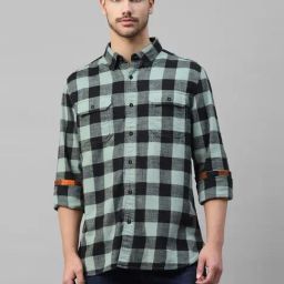 Royal Enfield Style Olive & Black Regular Fit Check Shirt-image-30