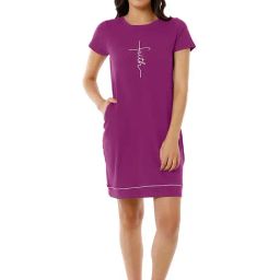 Amante Purple Printed Sleep Tees-image-34