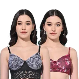 FIMS Black & Maroon Printed Bras - Pack Of 2-image-73