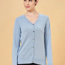 Annabelle by Pantaloons Sky Blue V Neck Cardigan-26