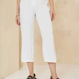 Styli White High Rise Cropped Pants-image-32