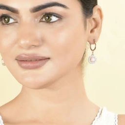 Toniq Pink Gold-Plated Square CZ Stone Studded Drop Earrings for Women-image-55