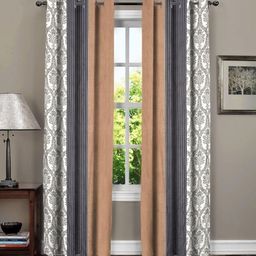 Myntra Elegant Homes Brown & Grey Set of 2 Striped Long Door Curtain-21