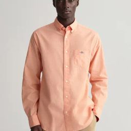 GANT Orange Regular Fit Cotton Linen Shirt-image-4