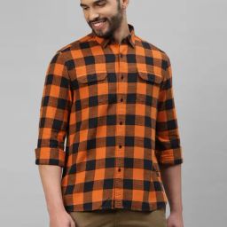 Royal Enfield Style Orange Regular Fit Check Shirt-image-32