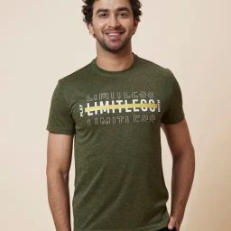 Globus Olive Regular Fit Printed Cotton Crew T-Shirt-image-33