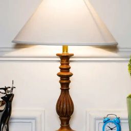 Kapoor Lamp Shades Honey & White Wood Lorette Cotton Shade Table Lamp-picture-28