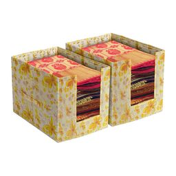 Kuber Industries Set Of 2 Yellow & White Flower Design Foldable Rectangle Cloth Saree Stacker-18