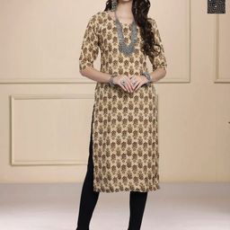 HERE&NOW Selection Of 2 Floral Printed Round Neck Straight Kurtas-picture-44