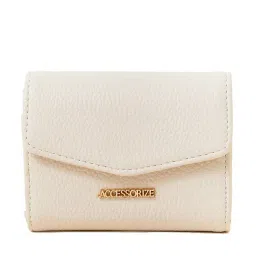 Accessorize London Flap Cream Solid Zip Around Wallet for Women-image-52