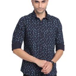Turtle Navy Cotton Slim Fit Printed Shirt-picture-25