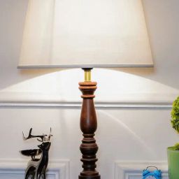 Kapoor Lamp Shades Walnut & White Wood Hatton Cotton Shade Table Lamp-image-24
