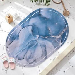 Kuber Industries 5Pcs Grey & Blue Printed 240 GSM Bath Rugs-20
