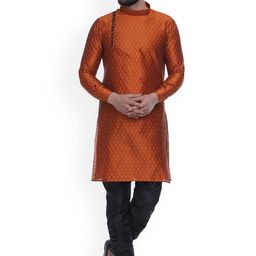 VEERA PARIDHAAN Ethnic Motifs Woven Design Mandarin Collar Angrakha Jacquard Kurta-image-66