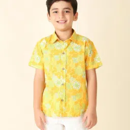 Fabindia Kids Yellow Printed Shirt-image-29