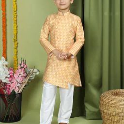 TABARD Kids Yellow & white Printed Full Sleeves Kurta with Pyjamas-image-45