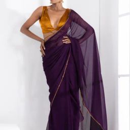 Swtantra Violet Plain Saree With Unstitched Blouse-image-25