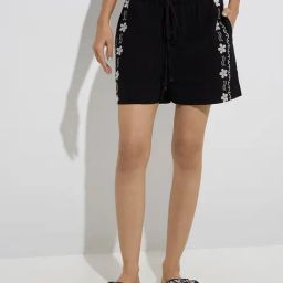 Bombay Paisley by Westside Black Floral Embroidered Cotton Shorts-image-83
