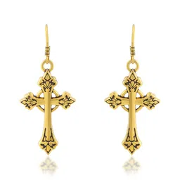 MEMOIR Gold-Plated Christian Spiritual Crucifix Cross Contemporary Antique Drop Earrings-image-78
