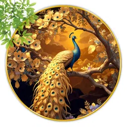 SAF Gold-Toned & Blue 1 Piece Wood Birds and Animals Wall Paintings-image-8