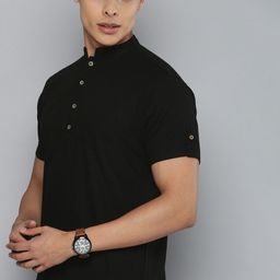 The Indian Garage Co Men Solid Black Pure Cotton Straight Kurta-image-92