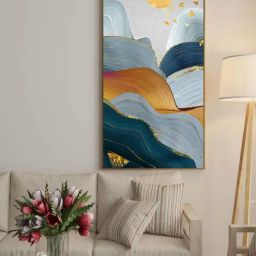 Art Street Gold & Blue Mountain View Large Panel Wall Art Print-37