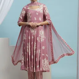 Khushal K Women Floral Printed Regular Kurta with Palazzos & With Dupatta-picture-4