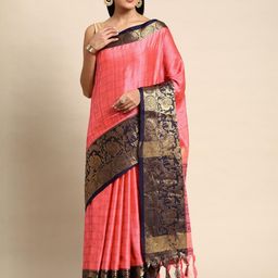 KALINI Pink Silk Cotton Woven Design Sarees-picture-37