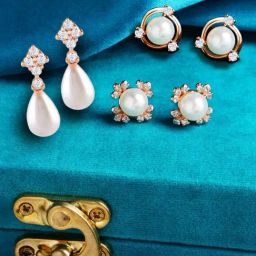 Zaveri Pearls Set of 3 Rose Gold Contemporary Pearl Stud Earrings - ZPFK13471-1