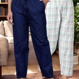 Kryptic Blue & Grey Cotton Relaxed Fit Printed Lounge Pants - Pack of 2-image-85