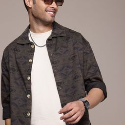WROGN Men Aztec Print Pure Cotton Oversized Casual Shirt-image-18