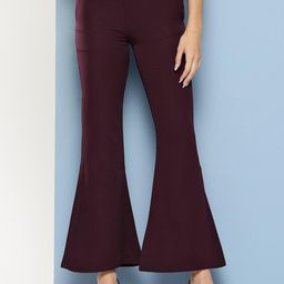 Girls Casual Wear Wine Colour Solid Crepe Pant-image-85