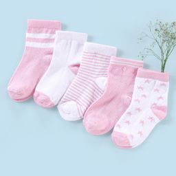 cute walk by babyhug Cutewalk By Babyhug Anti Bacterial Ankle Length Non Terry Socks Striped Pack of 5 - Pink & White-picture-40