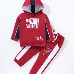 ToffyHouse Full Sleeves Winter Wear Hoodie & Jogger Set Text Move Faster Text Print - Red-picture-13