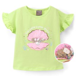 Little Kangaroos Cotton Half Sleeves Top Oyster Print- Green-image-99