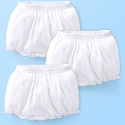 Babyhug 100% Cotton Knit Premium Pointelle Fabric Bloomers Pack Of 3 - White-image-85