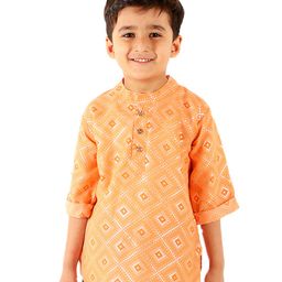Superminis Full Sleeves Block Motif Foil Printed Kurta -Peach-image-9