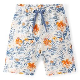 Pine Kids 100% Cotton Knit Above Knee Length Shorts With Tropical Print - Off White-image-7
