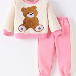 Kookie Kids Full Sleeves Winter Wear Suit With Teddy Bear Design - Cream-image-54