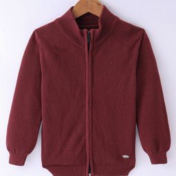Smarty Boys 100% Cotton Flatknit Full Sleeves High Neck Front Open Sweater with Solid Colour - Grey-image-12