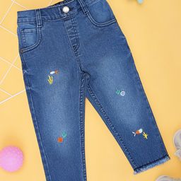 Pantaloons Baby Cotton Fish Embroidered Jeans - Blue-picture-25