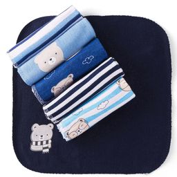 Babyhug Knit Terry Hand and Face Towels with Stripes & Bear Print L 25.4 x B 25.4 cm Pack of 6 - Blue & White-image-85