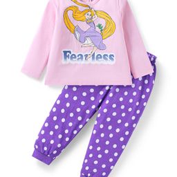 Babyhug Disney Single Jersey Knit Full Sleeves Night Suit With Rapunzel Graphic - Pink & Purple-image-43