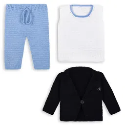 Windrop Solutions Wool Crocheted Solid Sweater & Pant With Full Sleeves Blazer - Black-picture-19