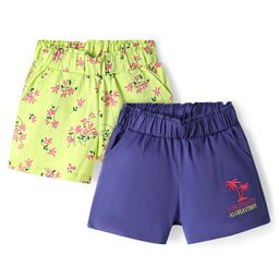 Honeyhap Premium 100% Cotton Knit With Bio Finish Shorts With Floral Print & Aloha Vibes Text Embroidery Pack of 2 - Sunny Lime Limoges-image-25